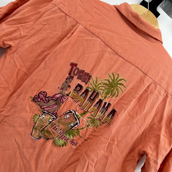 Tommy Bahama Mens 100% Silk Shirt XL Orange The Calypso Beat Hula Palm Trees - Picture 1 of 7